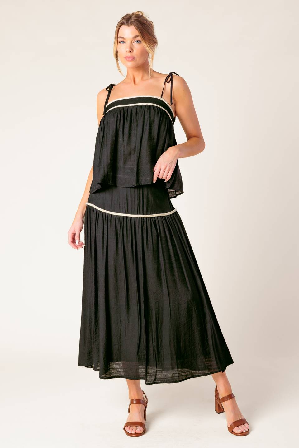 DIVIDE AND CONTOUR WOVEN TOP AND SKIRT SET Flying Tomato