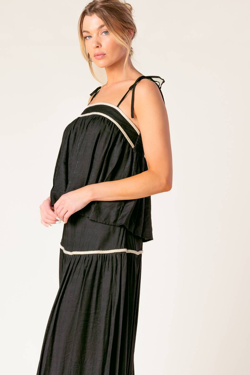 DIVIDE AND CONTOUR WOVEN TOP AND SKIRT SET Flying Tomato