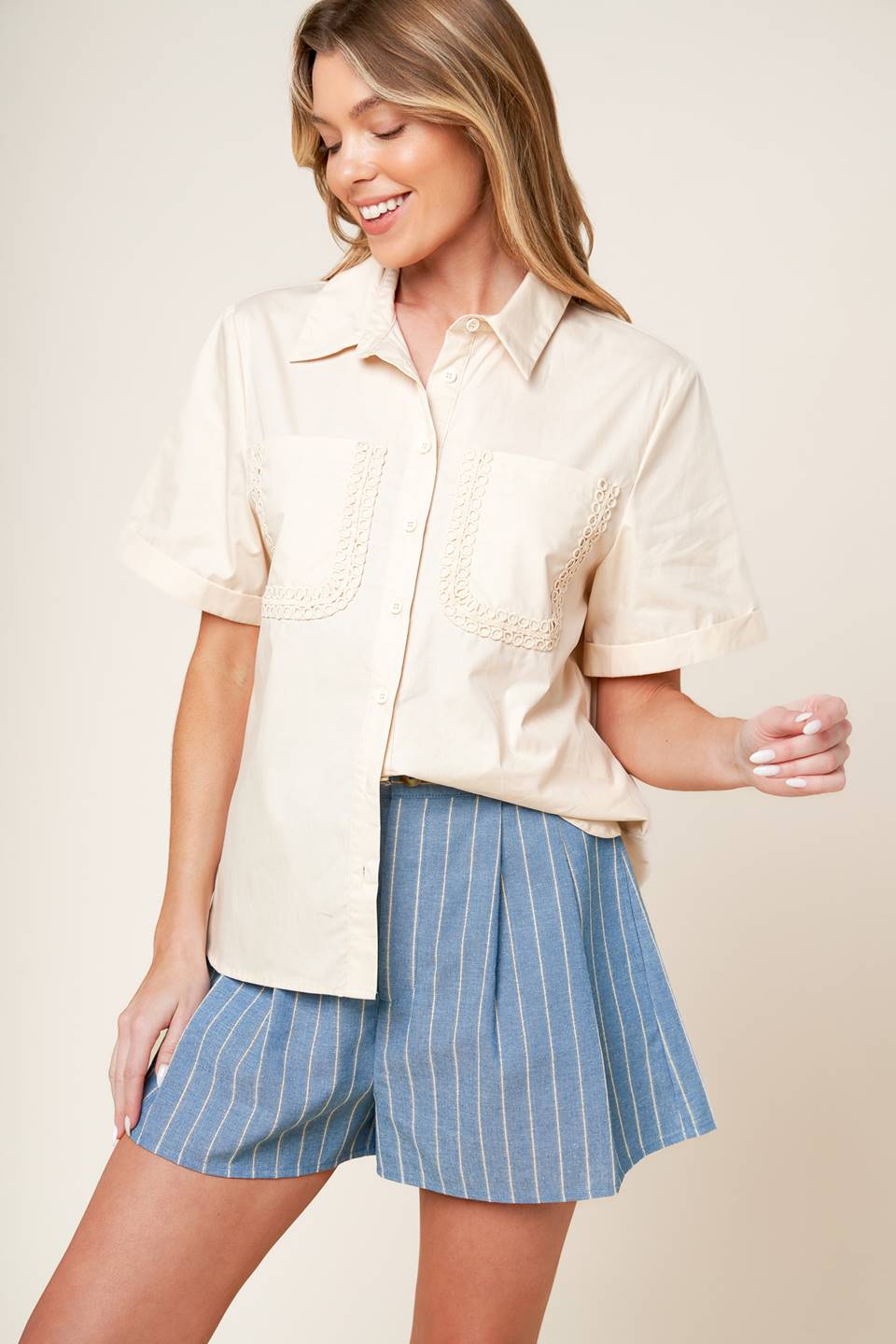 LAYTON CREAM WOVEN TOP Flying Tomato
