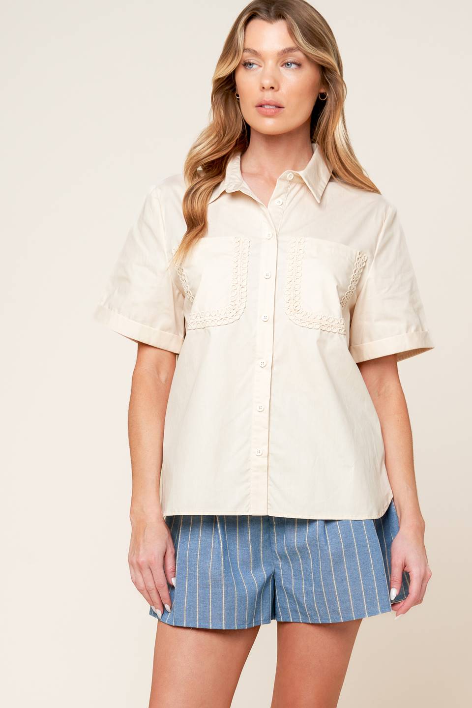LAYTON CREAM WOVEN TOP Flying Tomato