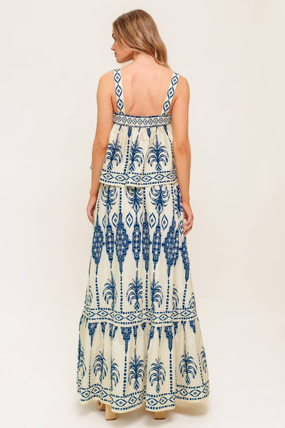 FLORAL RHYTHM WOVEN TOP AND SKIRT SET