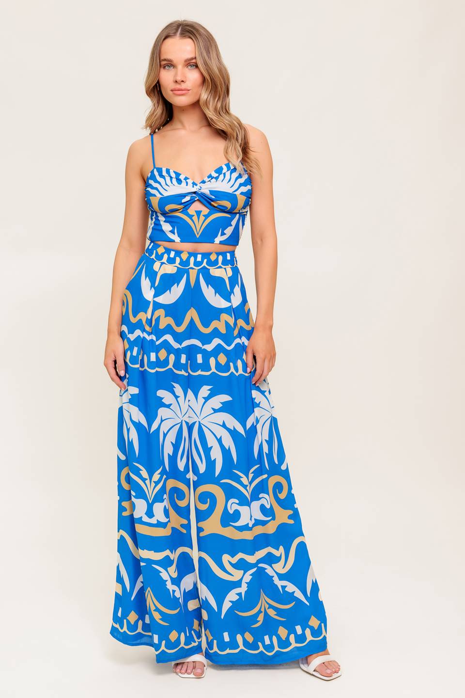 EVENING BLUE WOVEN CROP TOP AND PANT SET Flying Tomato