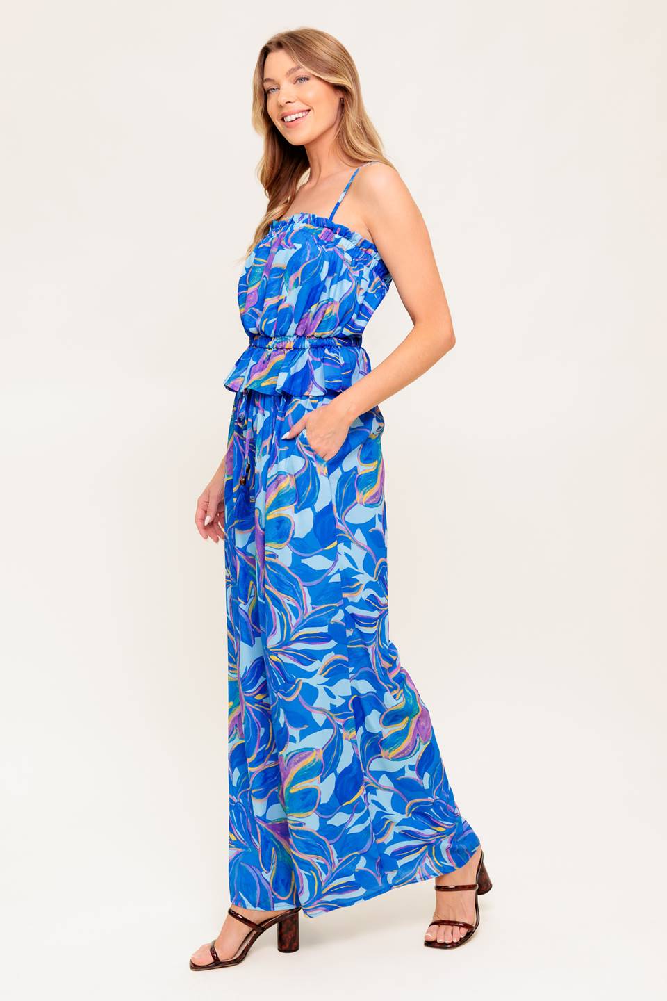 CHERISHED KISS BLUE WOVEN TOP AND PANTS SET Flying Tomato