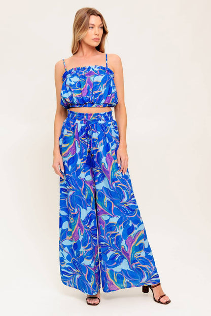 CHERISHED KISS BLUE WOVEN TOP AND PANTS SET
