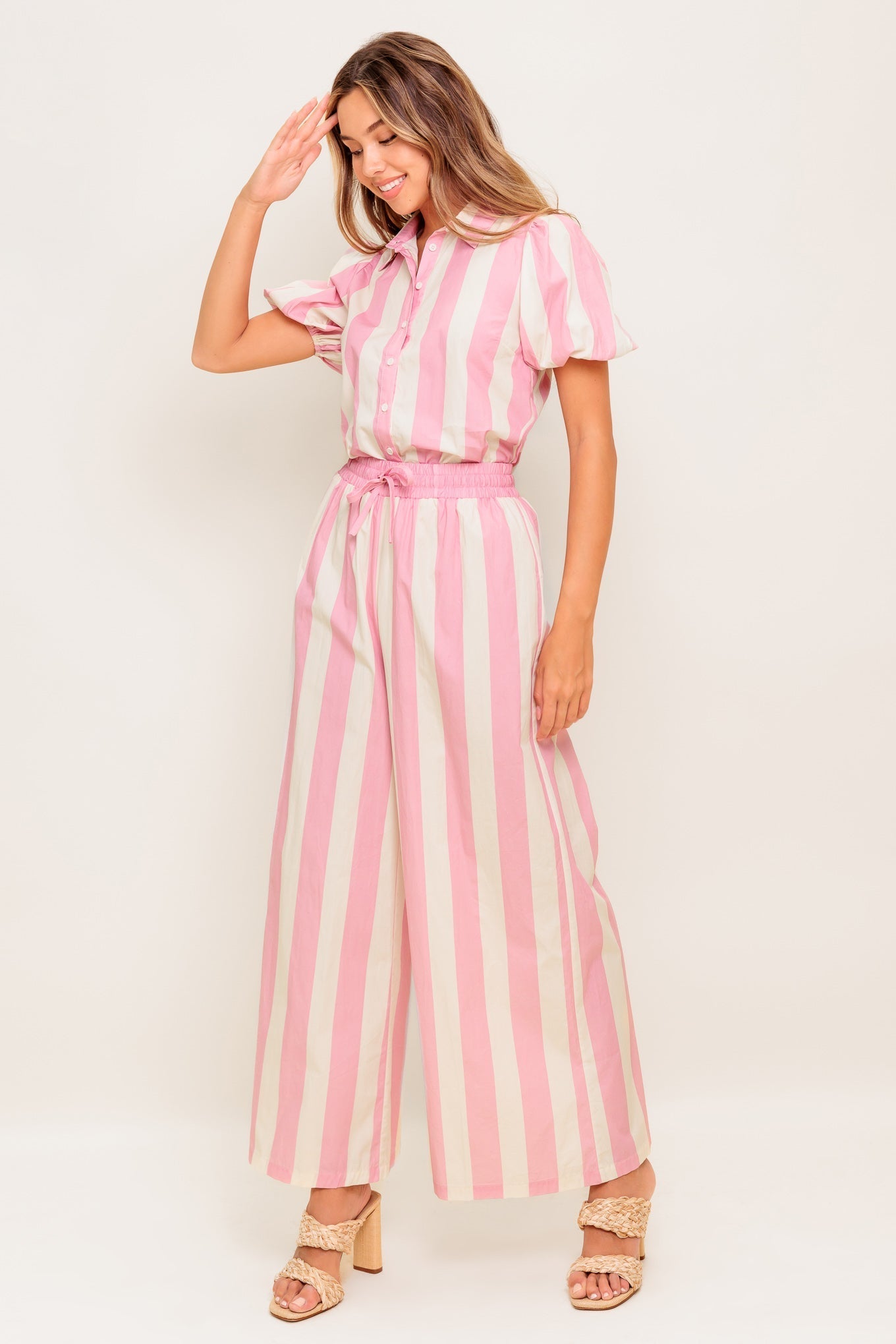 WINK & WALK STRIPE WOVEN TOP AND PANT SET Flying Tomato