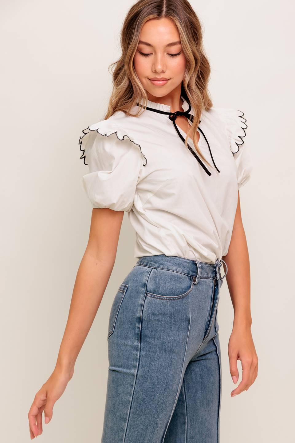 FRENCH WHISPER IVORY WOVEN TOP Flying Tomato