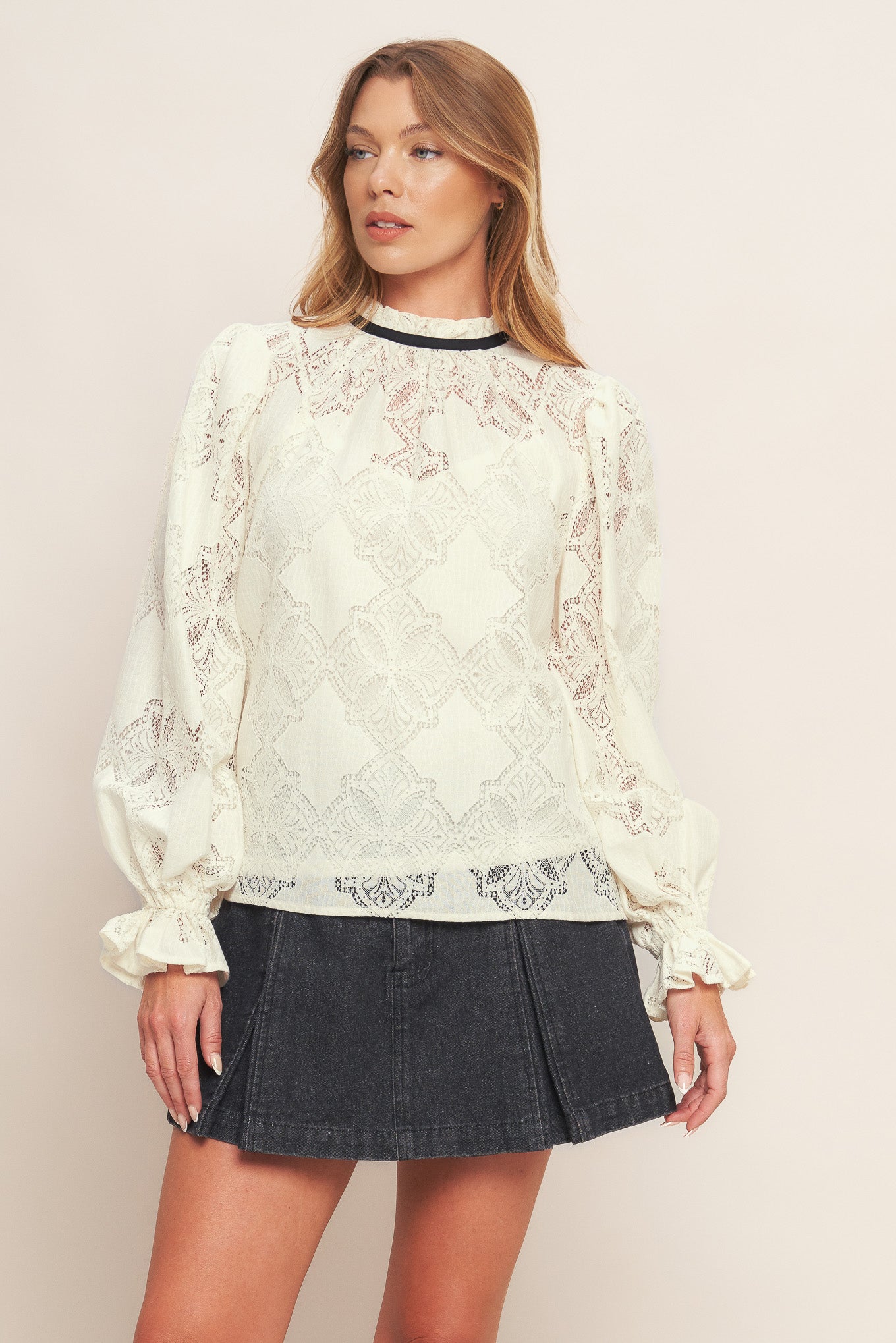 PRECIOUS LOOK IVORY WOVEN LACE TOP Flying Tomato