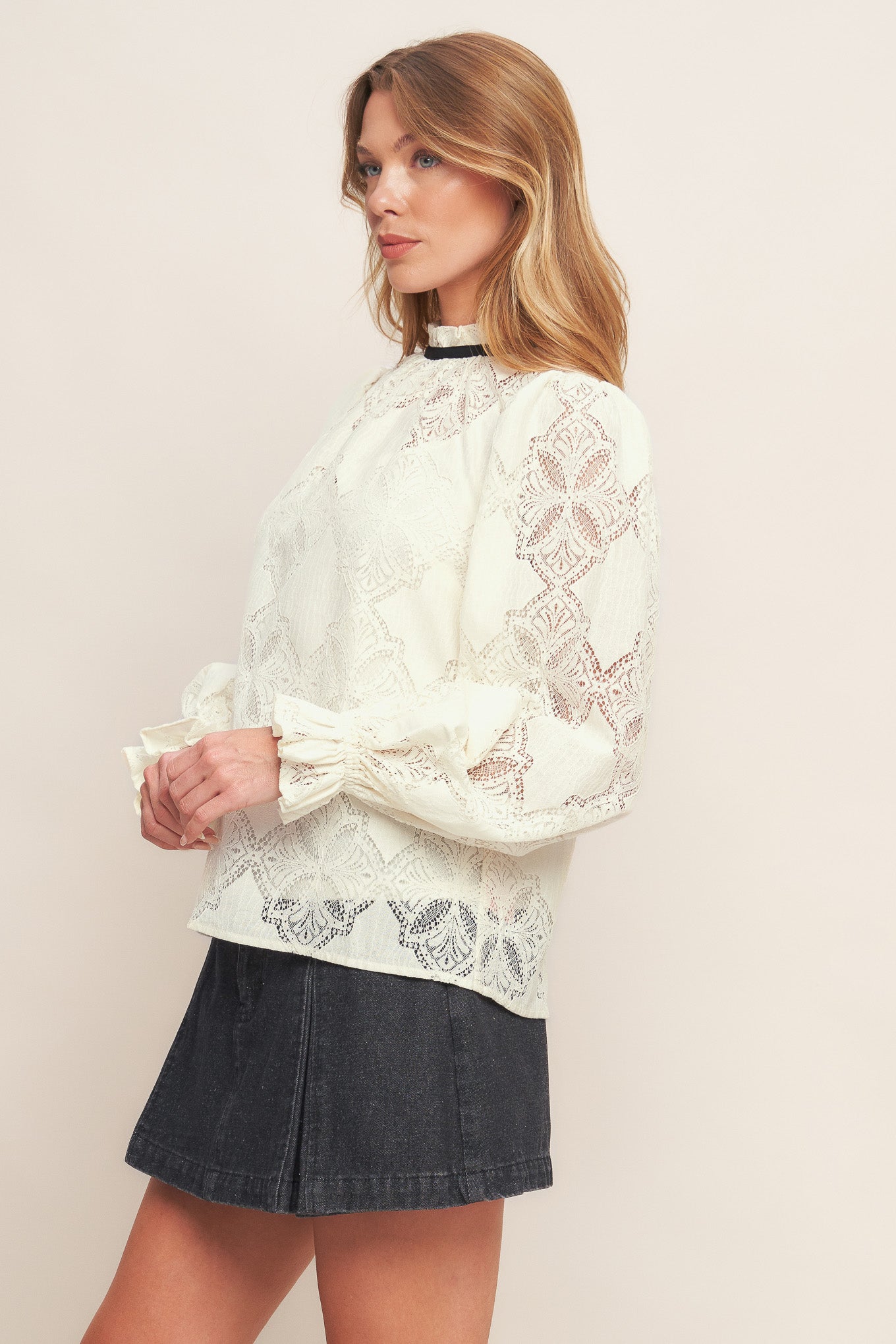 PRECIOUS LOOK IVORY WOVEN LACE TOP Flying Tomato