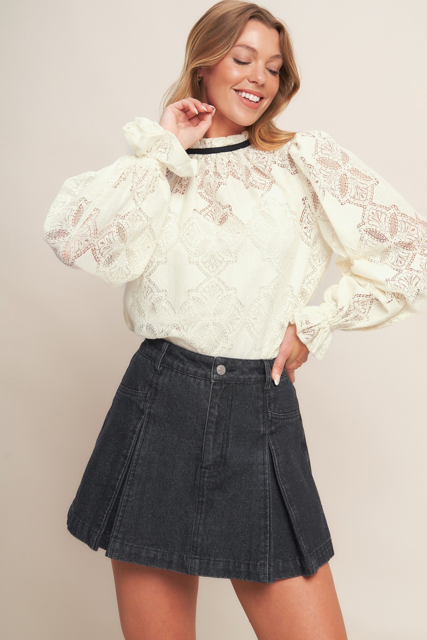 PRECIOUS LOOK IVORY WOVEN LACE TOP Flying Tomato