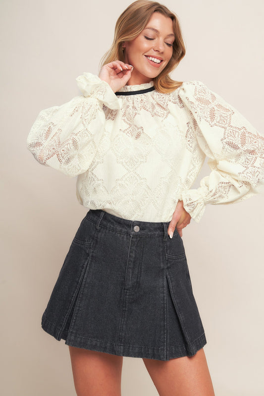 PRECIOUS LOOK IVORY WOVEN LACE TOP Flying Tomato