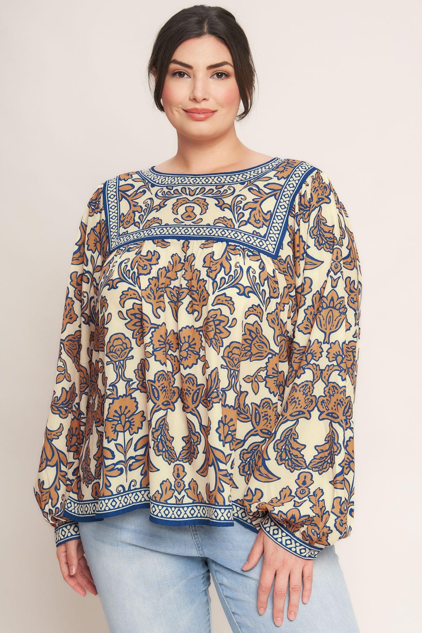Flying Tomato Boheme Meadow Woven Top styled with complementary accessories, illustrating its versatility for both casual and dressed-up bohemian outfits.
