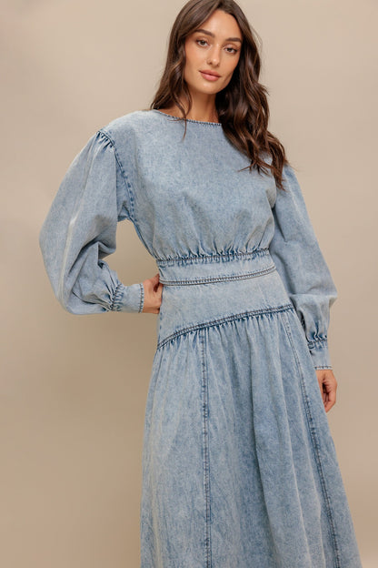 American Blend Acid Wash Denim Top With Long Sleeves
