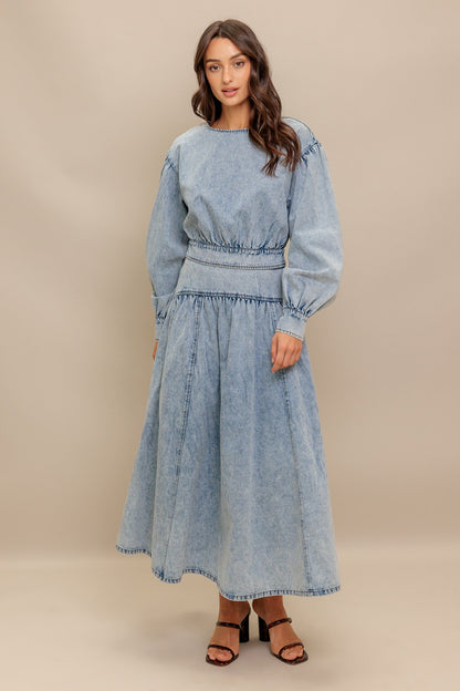American Blend Acid Wash Denim Top With Long Sleeves