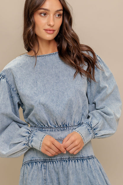 American Blend Acid Wash Denim Top With Long Sleeves