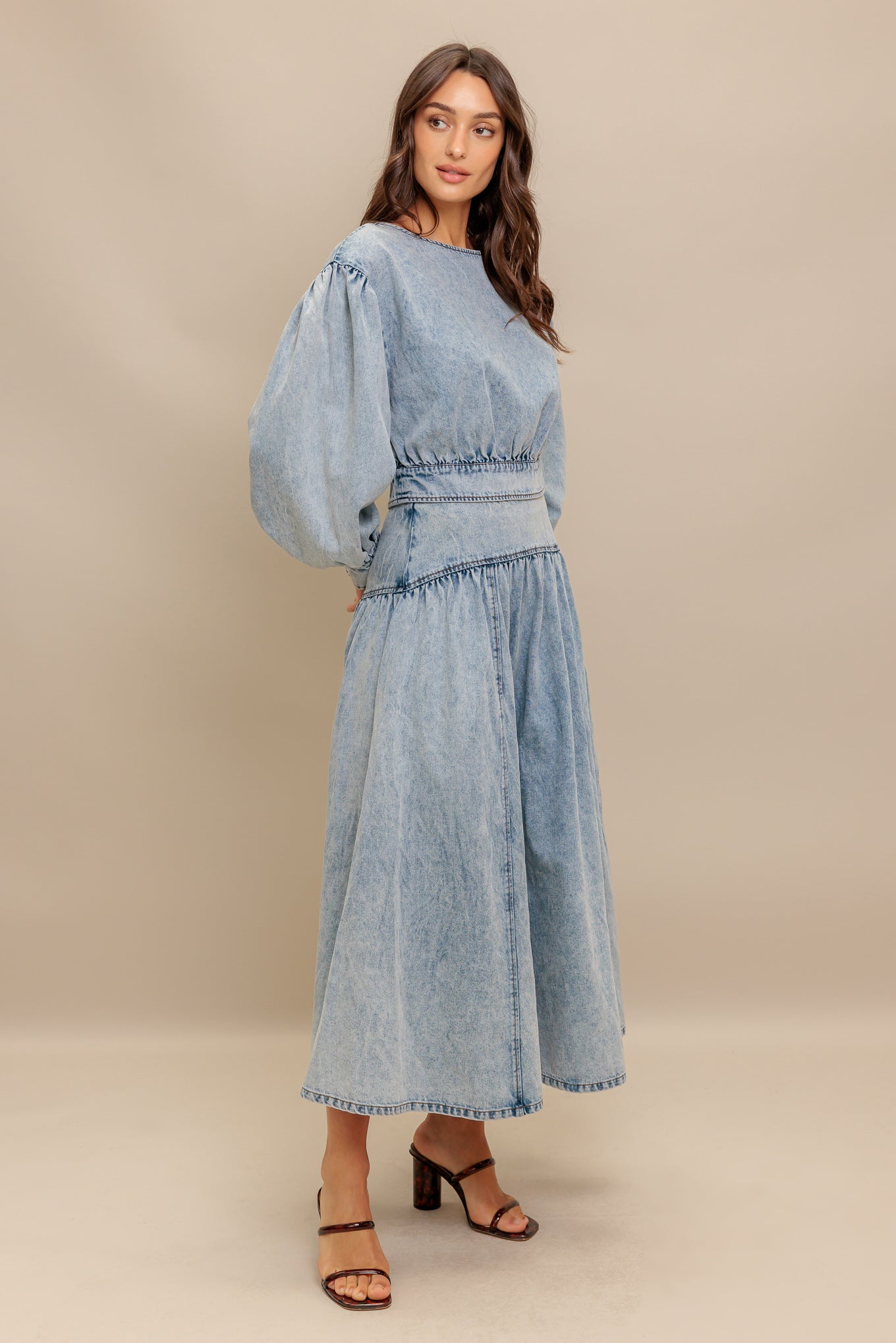 American Blend Acid Wash Denim Top With Long Sleeves