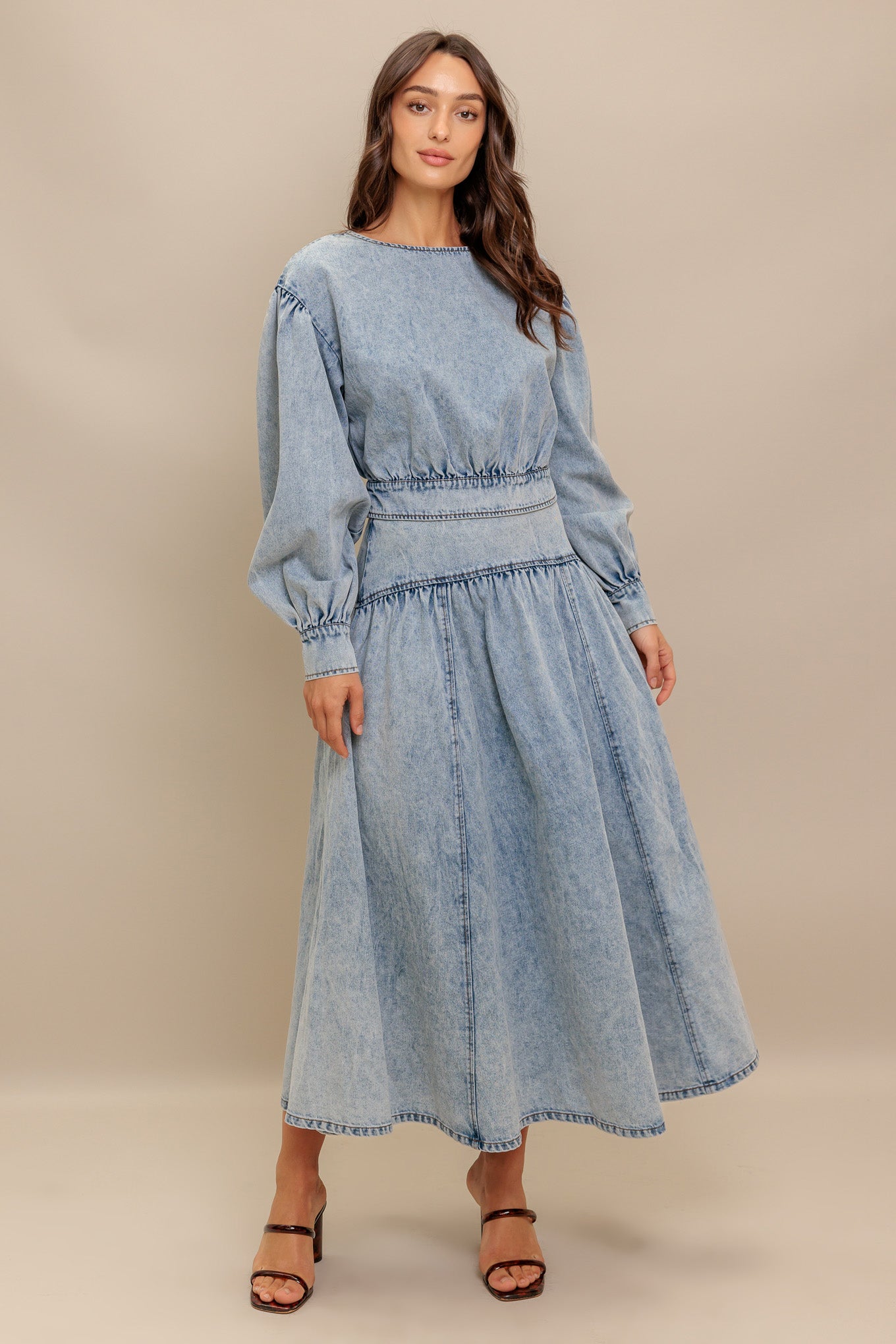 American Blend Acid Wash Denim Top With Long Sleeves