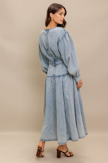 American Blend Acid Wash Denim Top With Long Sleeves