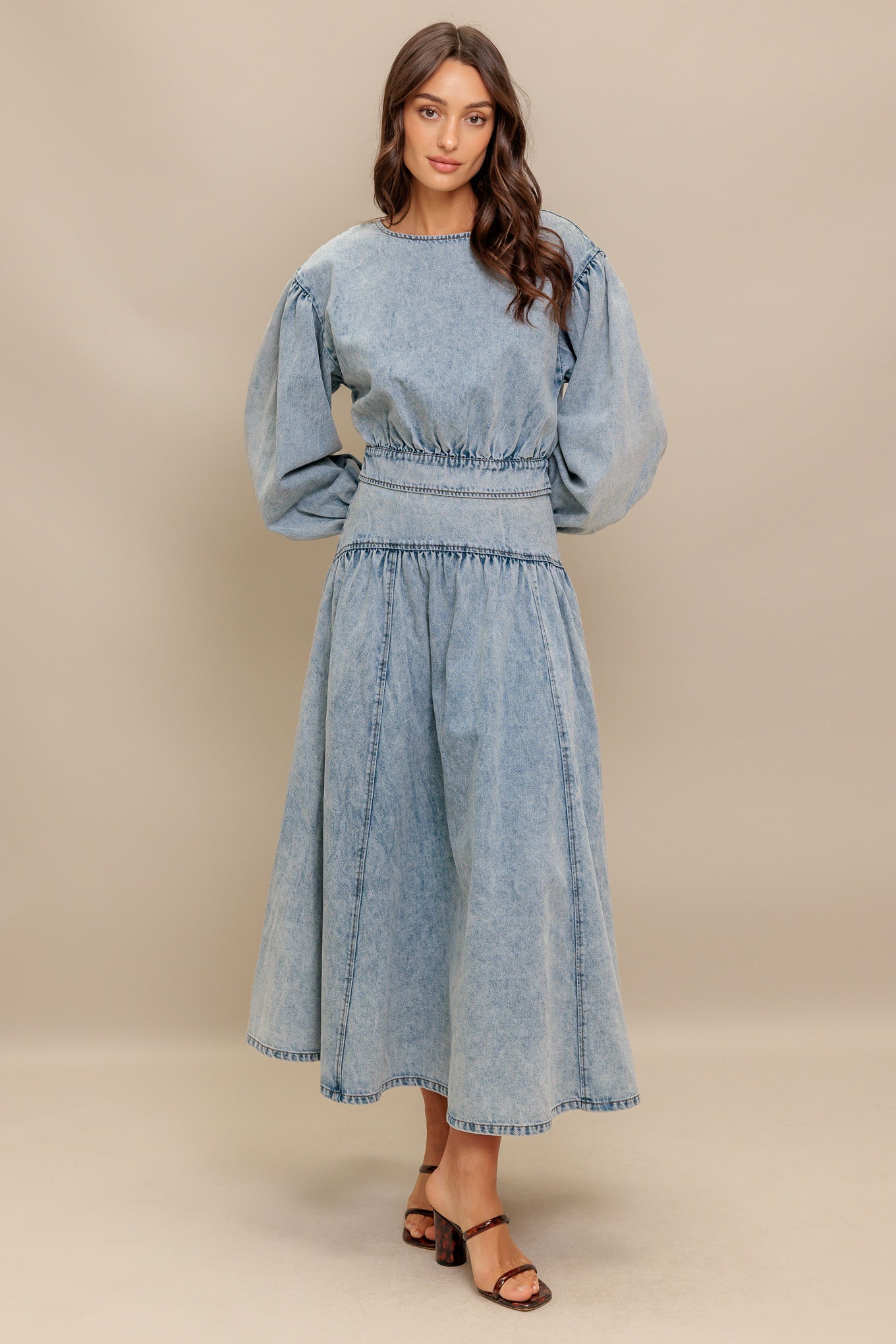 American Blend Acid Wash Denim Top With Long Sleeves