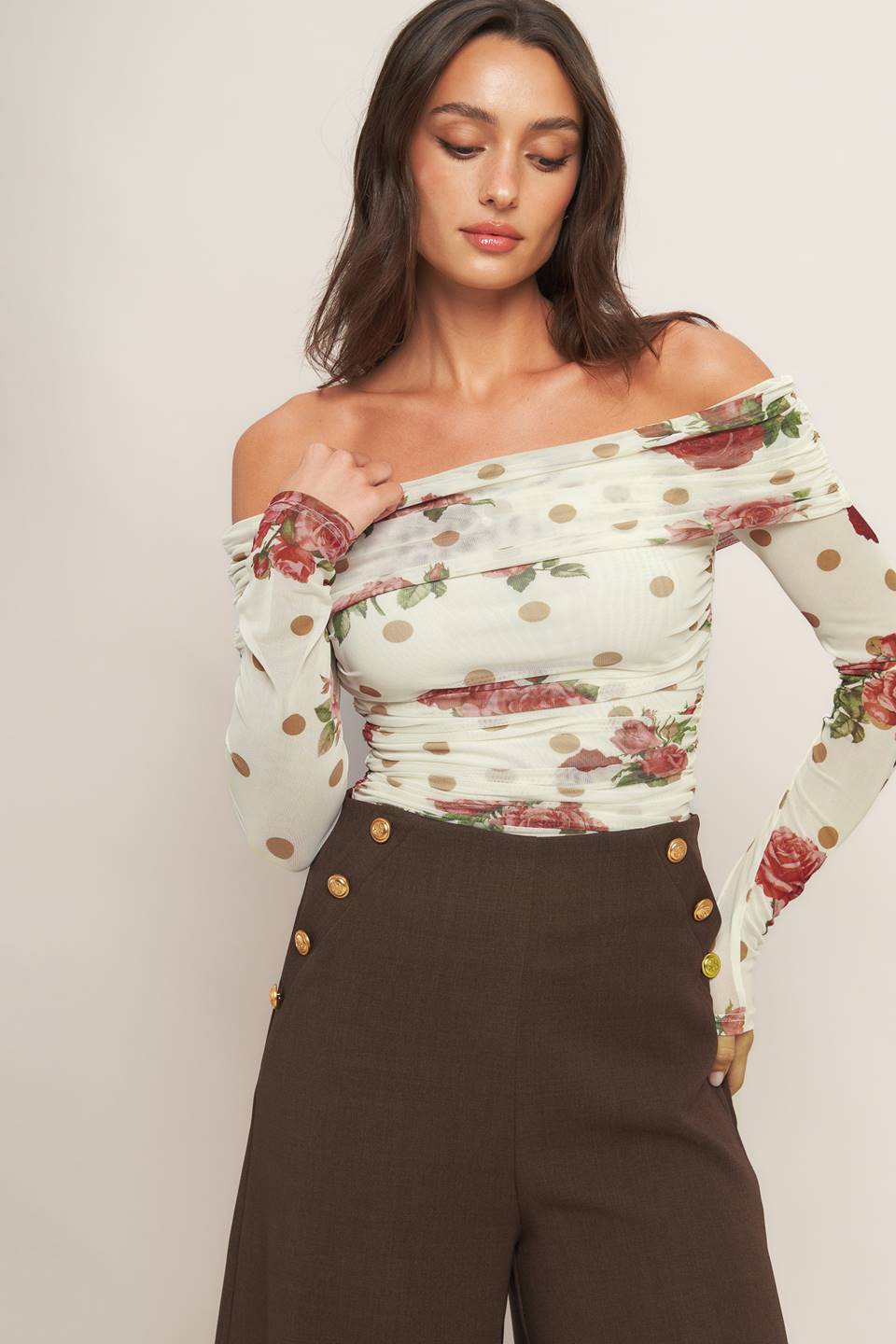 CREAM & BLOOM DELIGHT POWER MESH TOP Flying Tomato