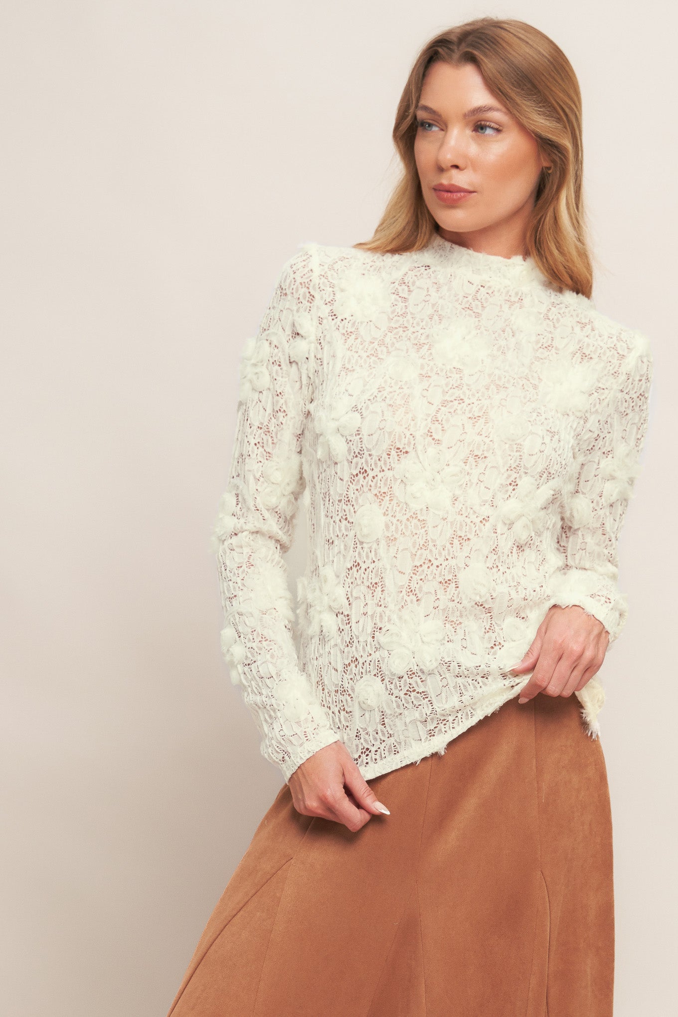 ROMANTIC SHEER FLORAL SWEATER TOP Flying Tomato