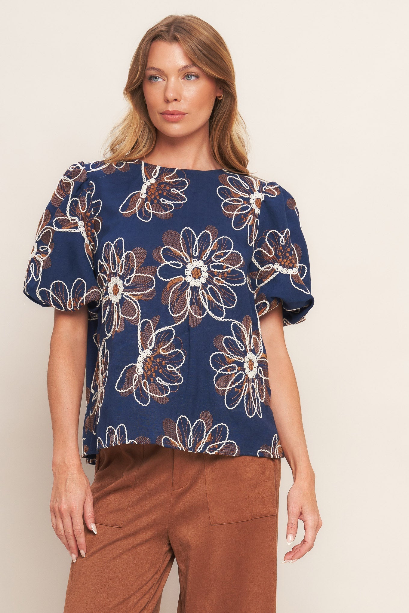 RETRO BLOOM PUFF SLEEVE WOVEN TOP Flying Tomato
