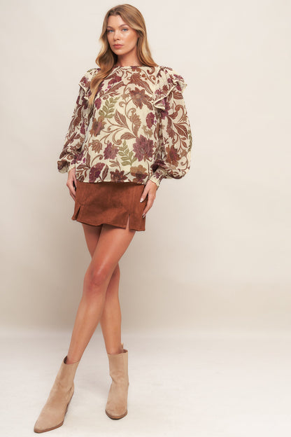WILD BOTANICA IVORY WOVEN TOP