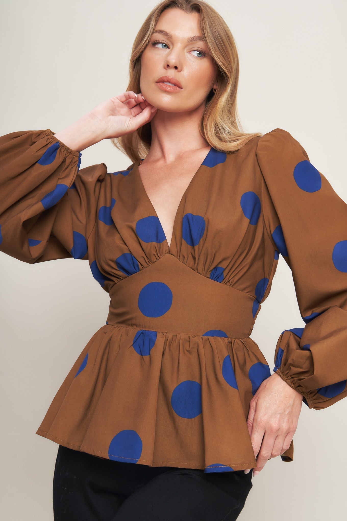 BLUE MOON DOTS WOVEN TOP Flying Tomato