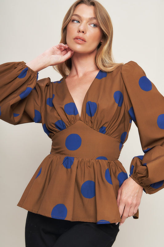 BLUE MOON DOTS WOVEN TOP Flying Tomato