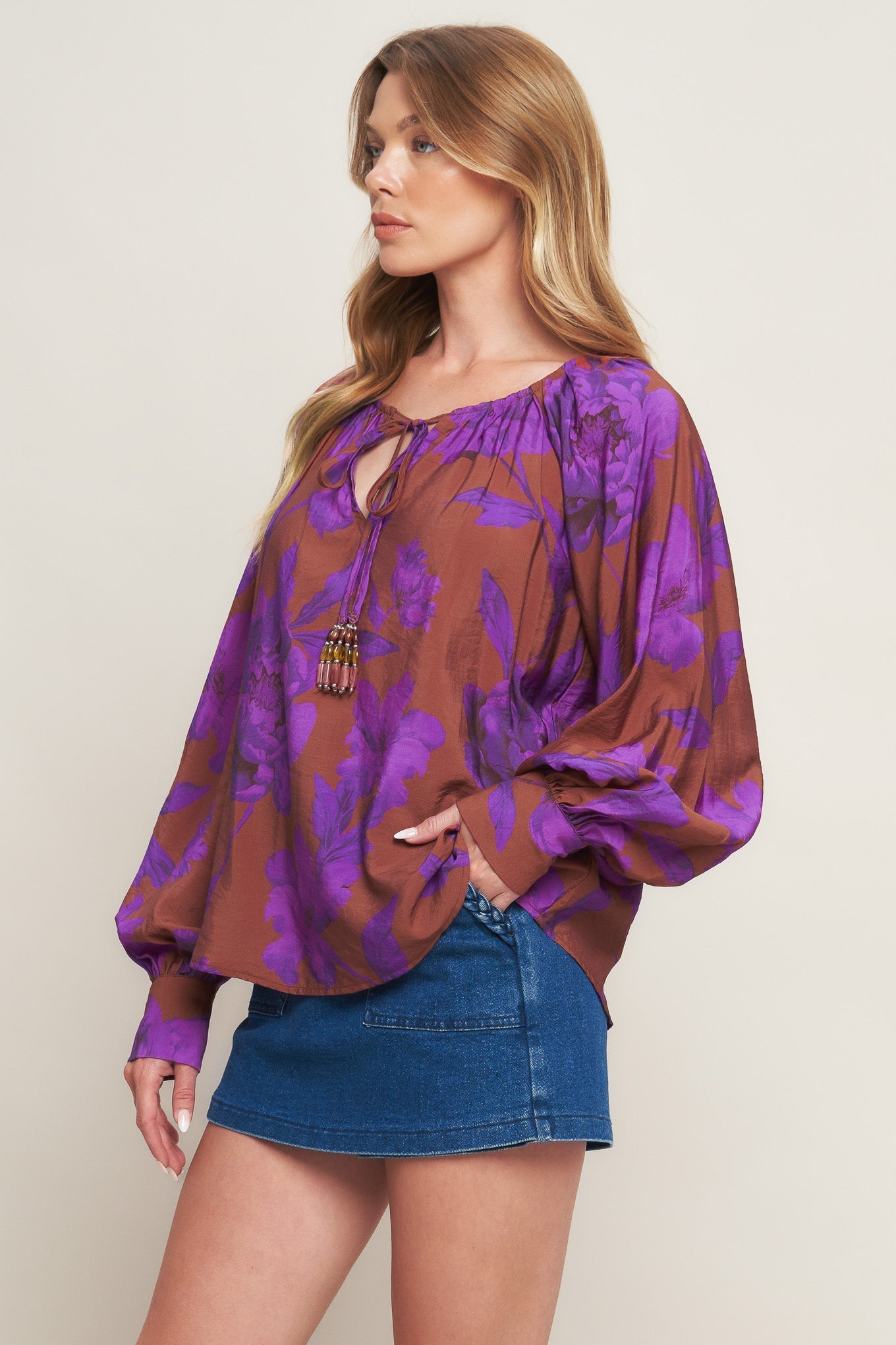 VIOLET DREAM WOVEN PEASANT TOP Flying Tomato