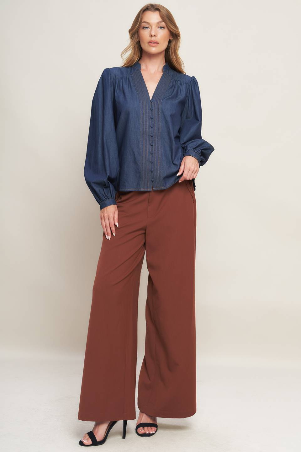 STITCH STORY LIGHTWEIGHT DENIM TOP Flying Tomato