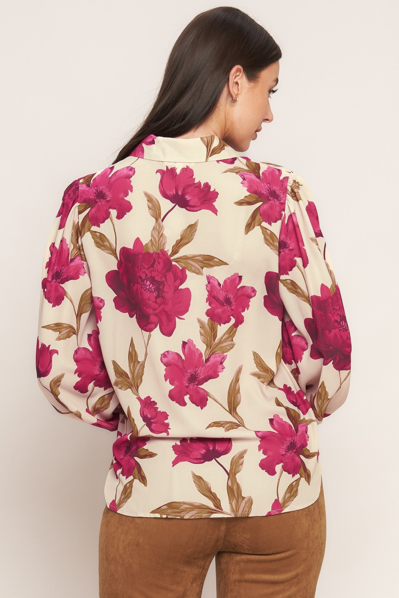 Rosewood Retro Woven Top Front Button Down Long Sleeve Flying Tomato