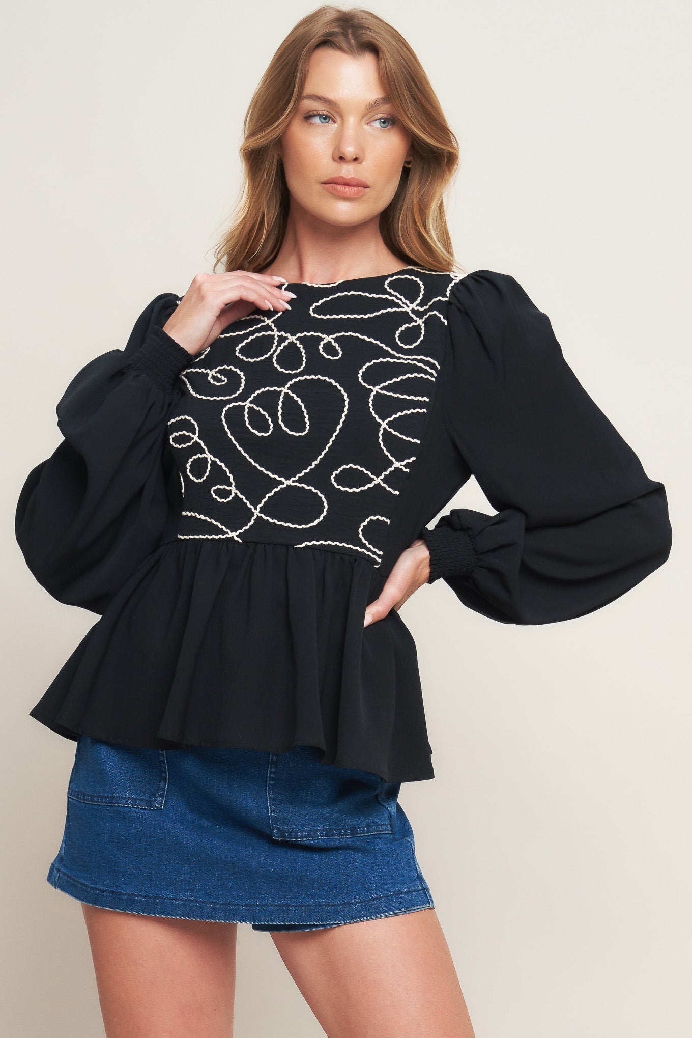 BLACK CANVAS WOVEN TOP Flying Tomato