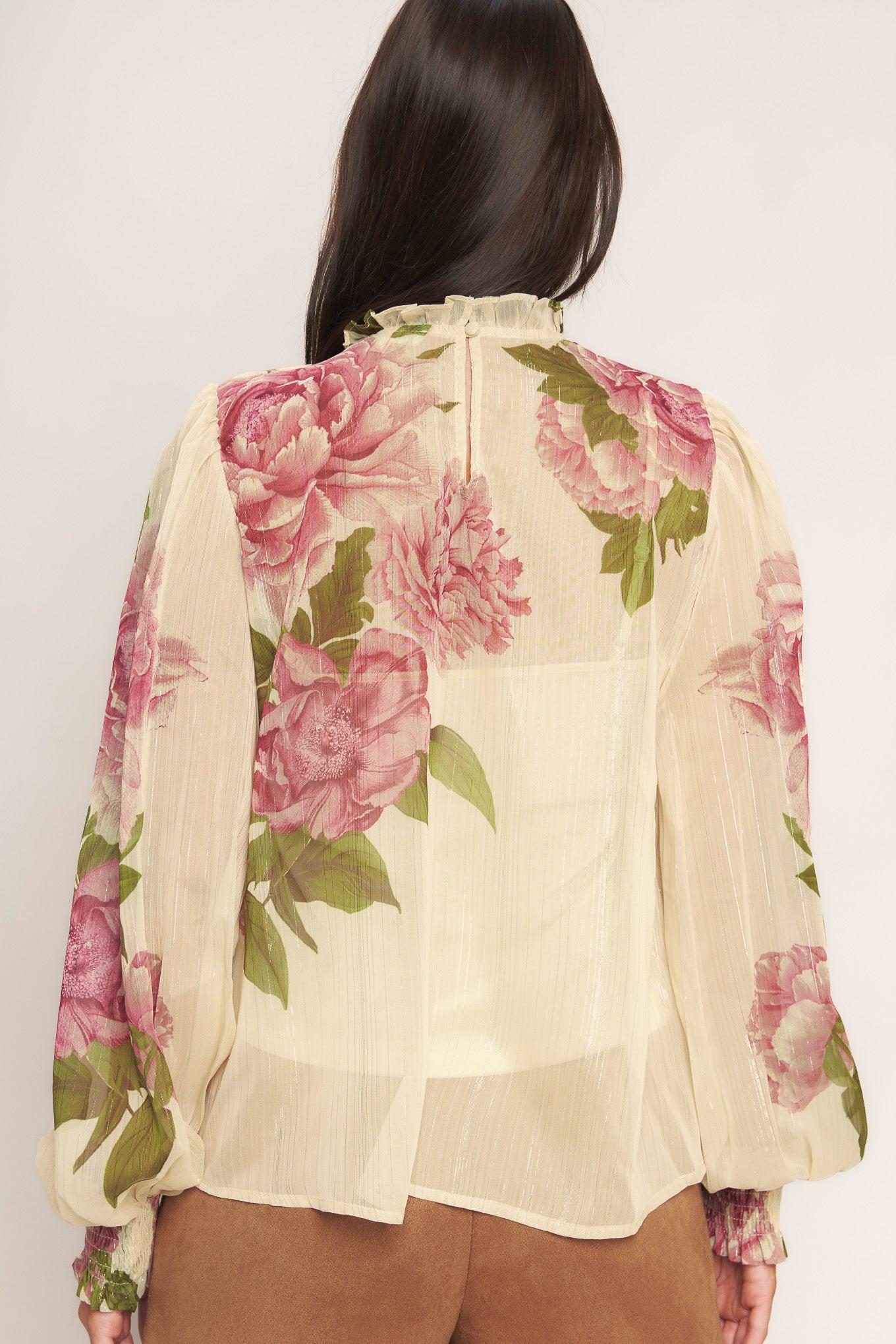 Flying Tomato Romantic Heritage Woven Top, showcasing the elegant drape and quality woven fabric from a flattering angle.