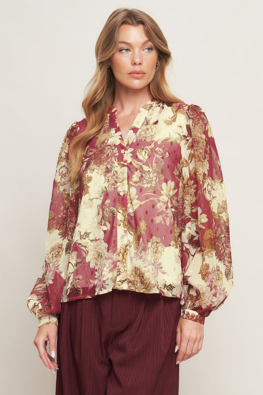 CHATEAU FLORAL WOVEN TOP Flying Tomato