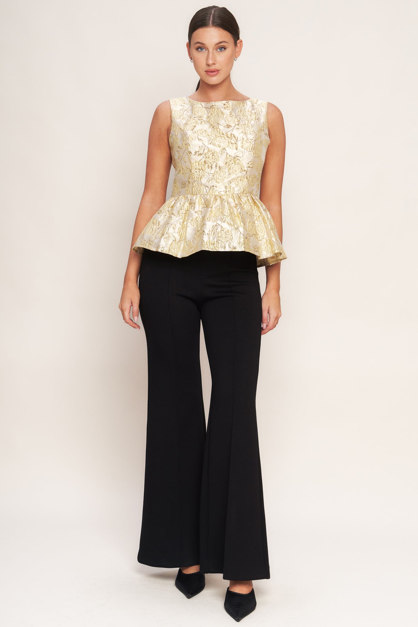 Candlelight Bloom Metallic Jacquard Woven Top Back Zipper Flying Tomato