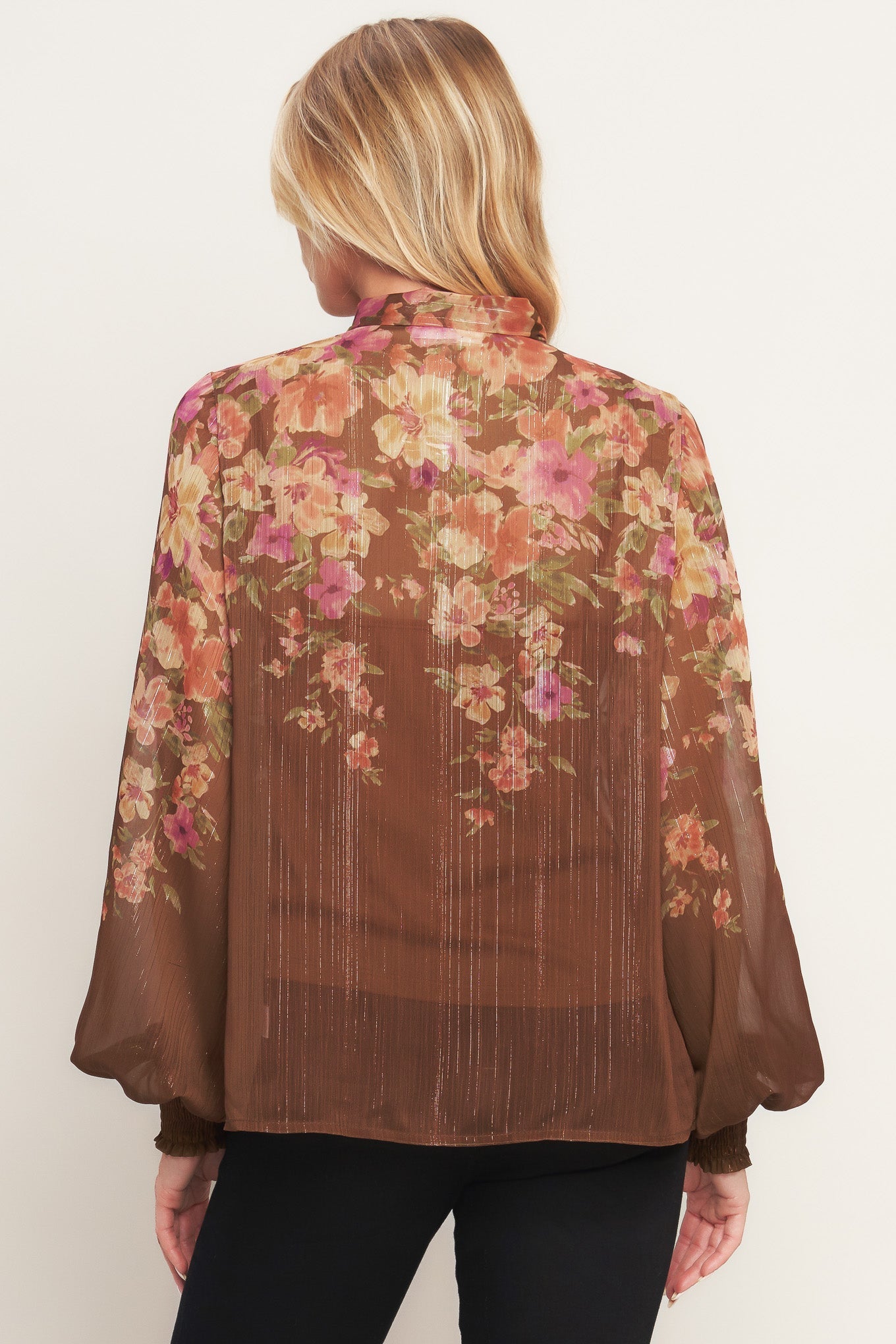 Earthly Romance Printed Woven Top With Bow Tie Front Button Flying Tomato