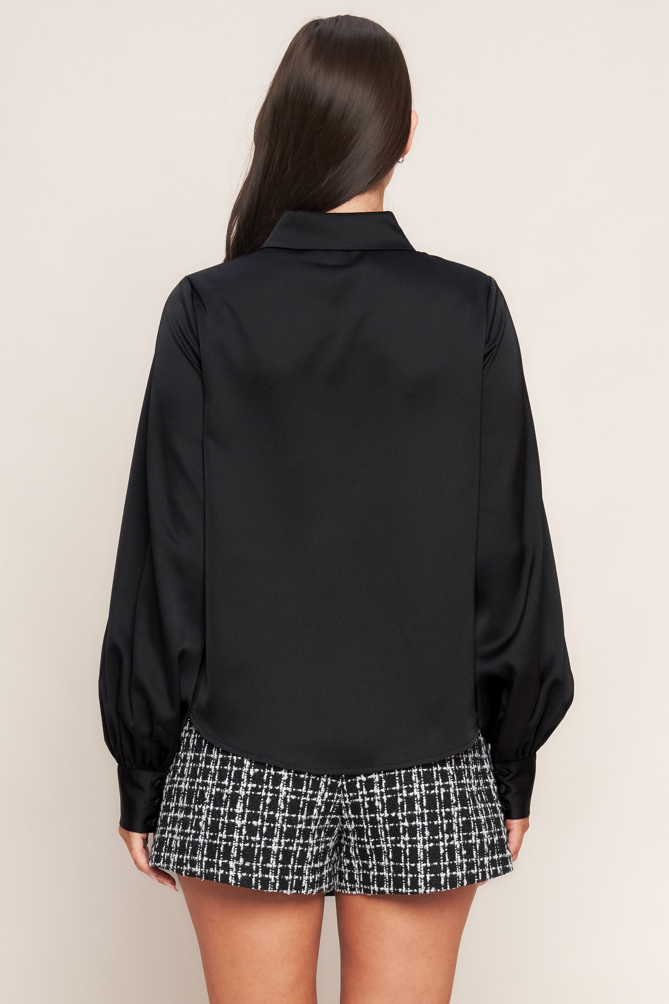 Black Orbit Woven Top With Collar And Button Down Sleeves Flying Tomato