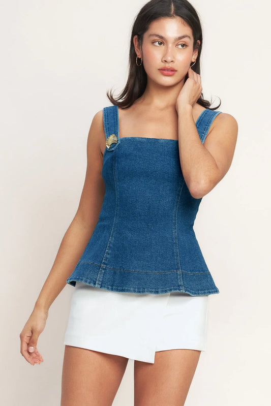 SWEET DENIM PEPLUM TOP Flying Tomato