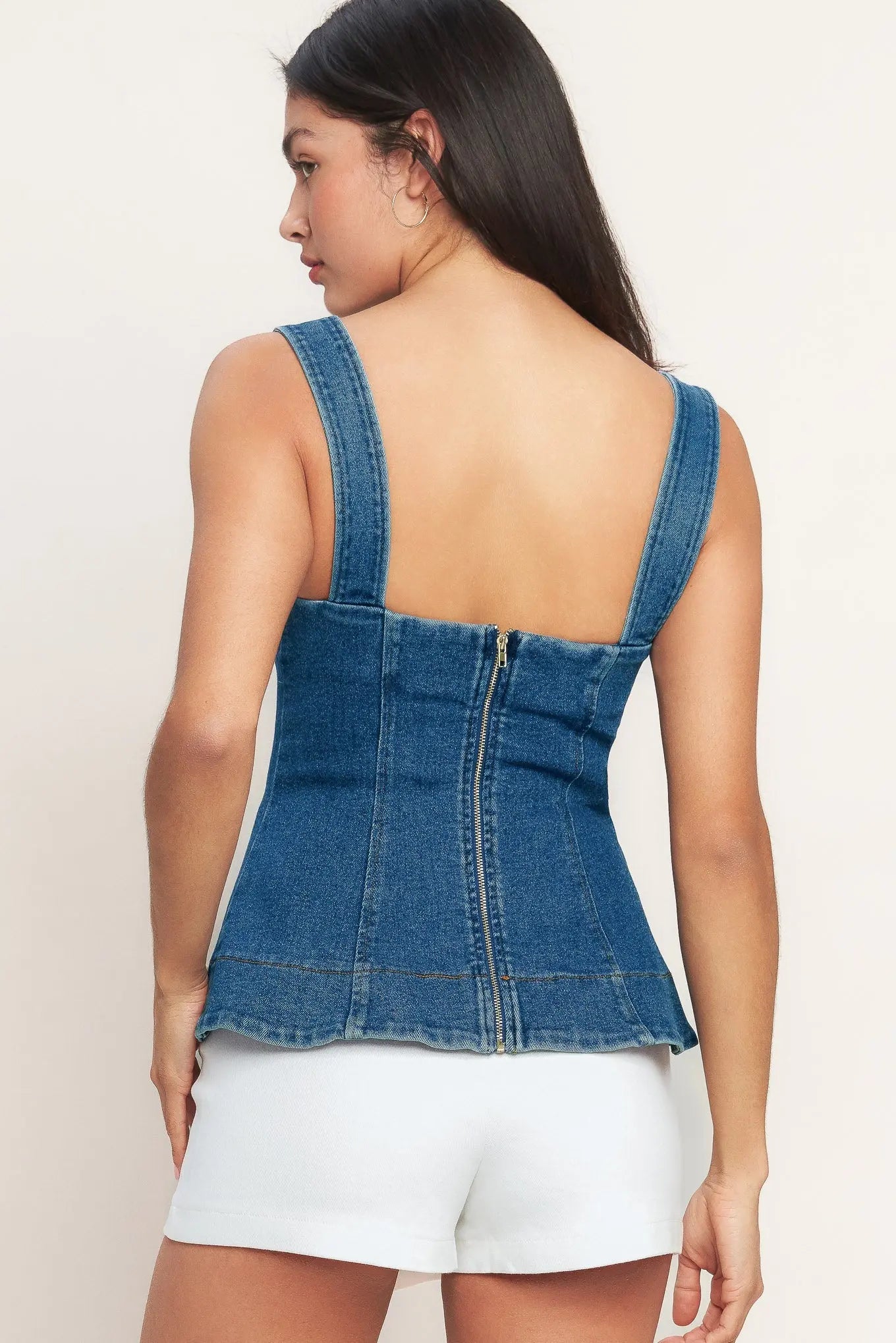 SWEET DENIM PEPLUM TOP Flying Tomato