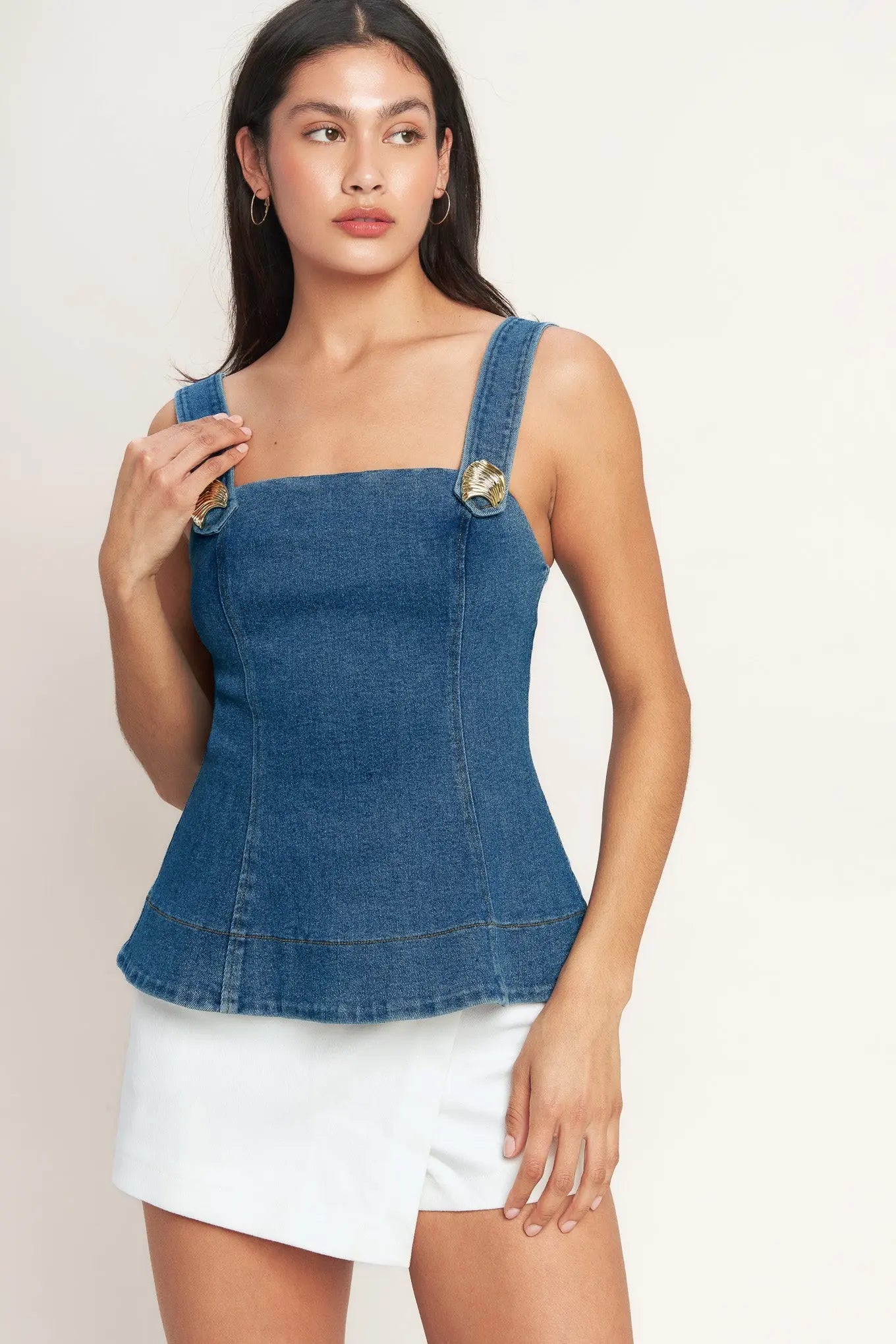 SWEET DENIM PEPLUM TOP Flying Tomato