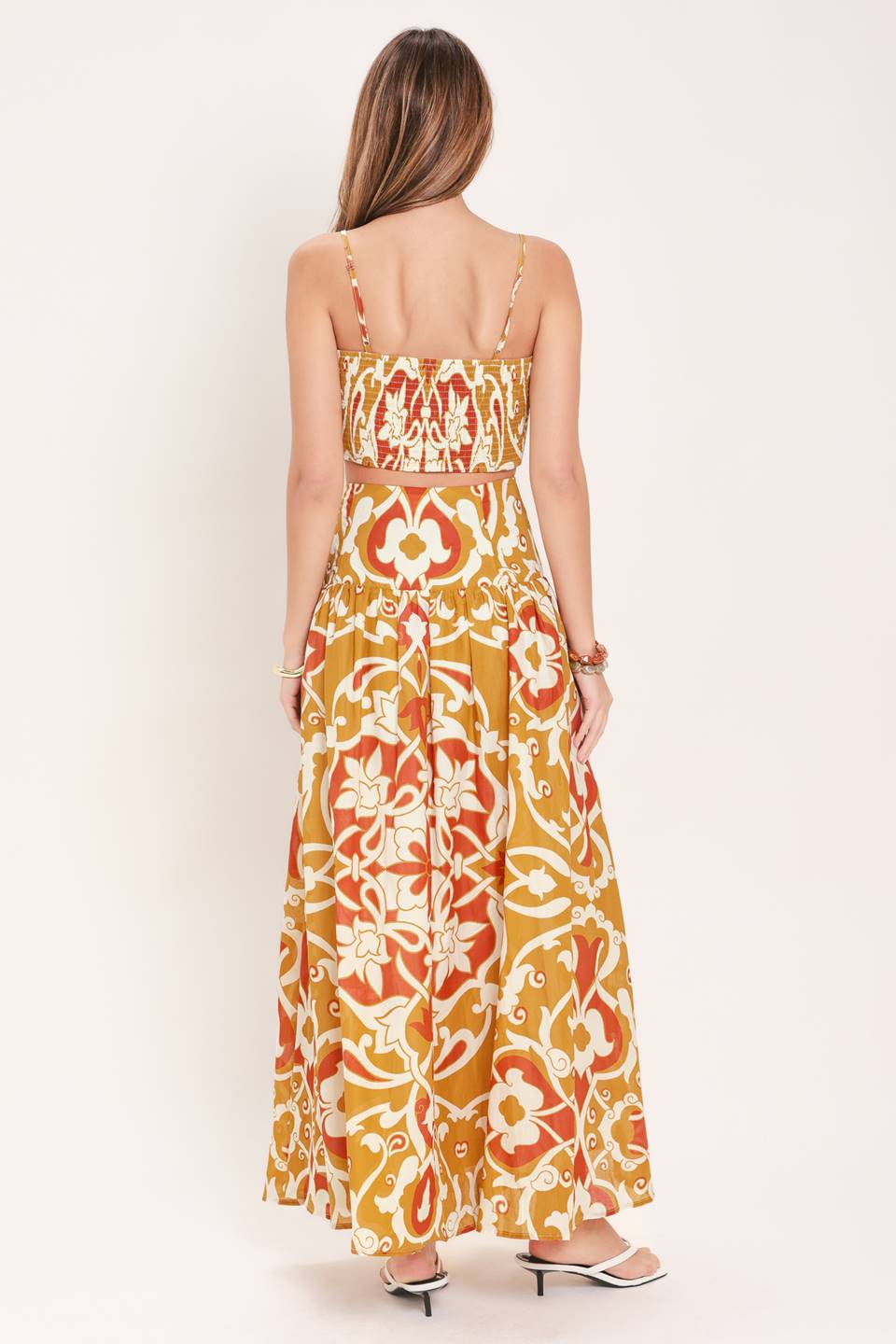 Golden Island Printed Woven Crop Top And Skirt Set