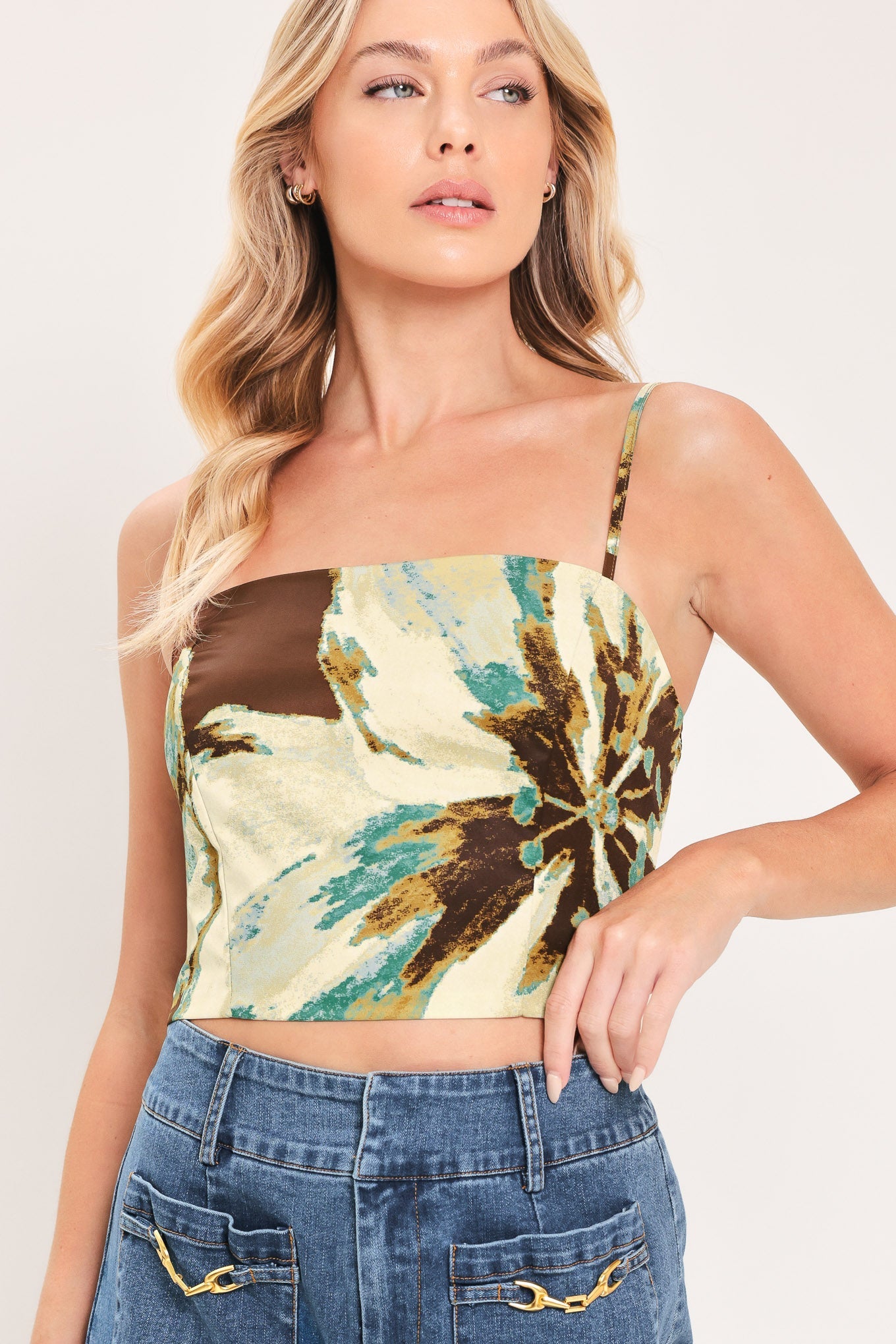 CREAM BOTANIC SWEEP WOVEN CROP TOP AND FULL SKIRT SET
