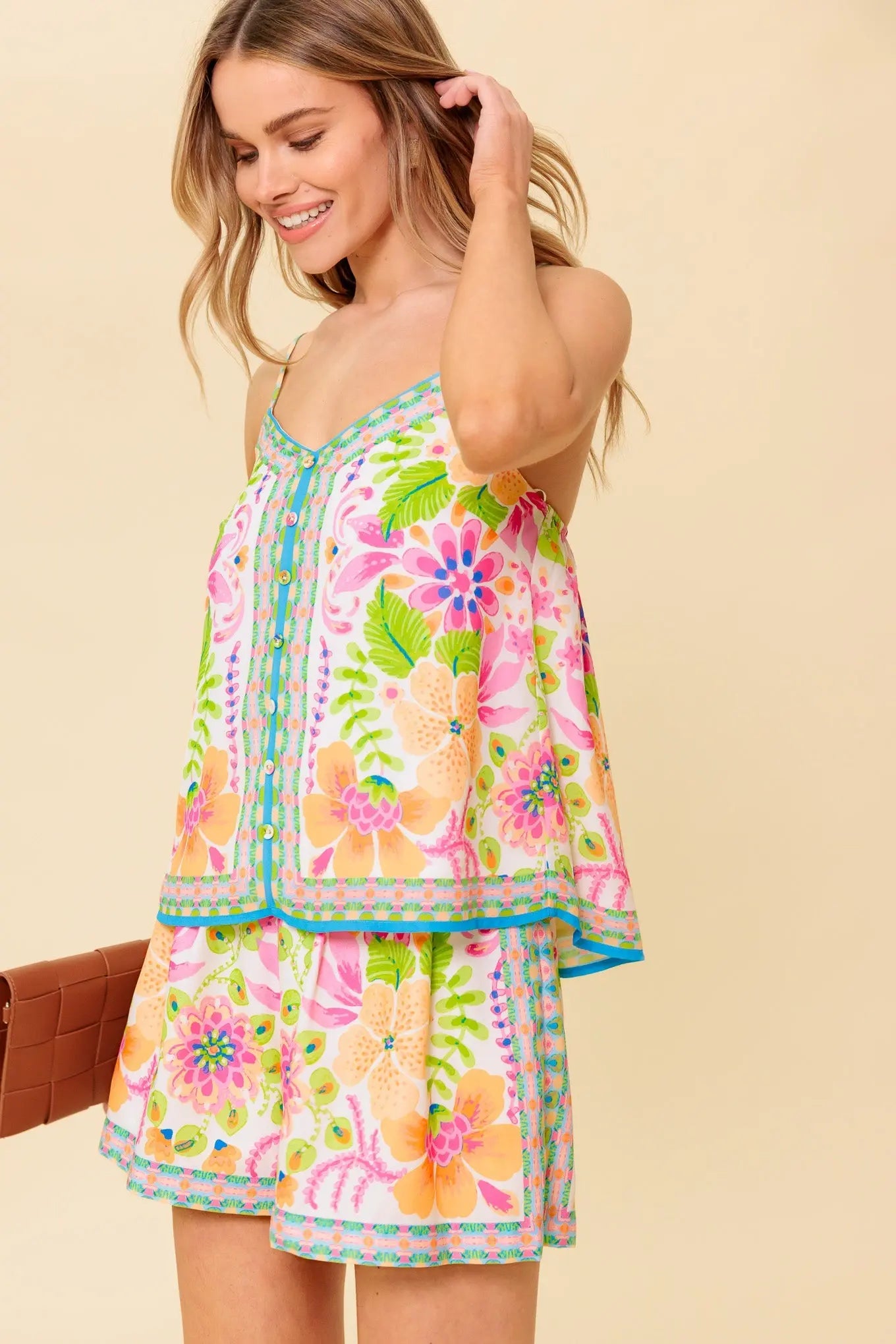 For The Record Ivory Woven Cami Top And Short Set Outfit Flying Tomato