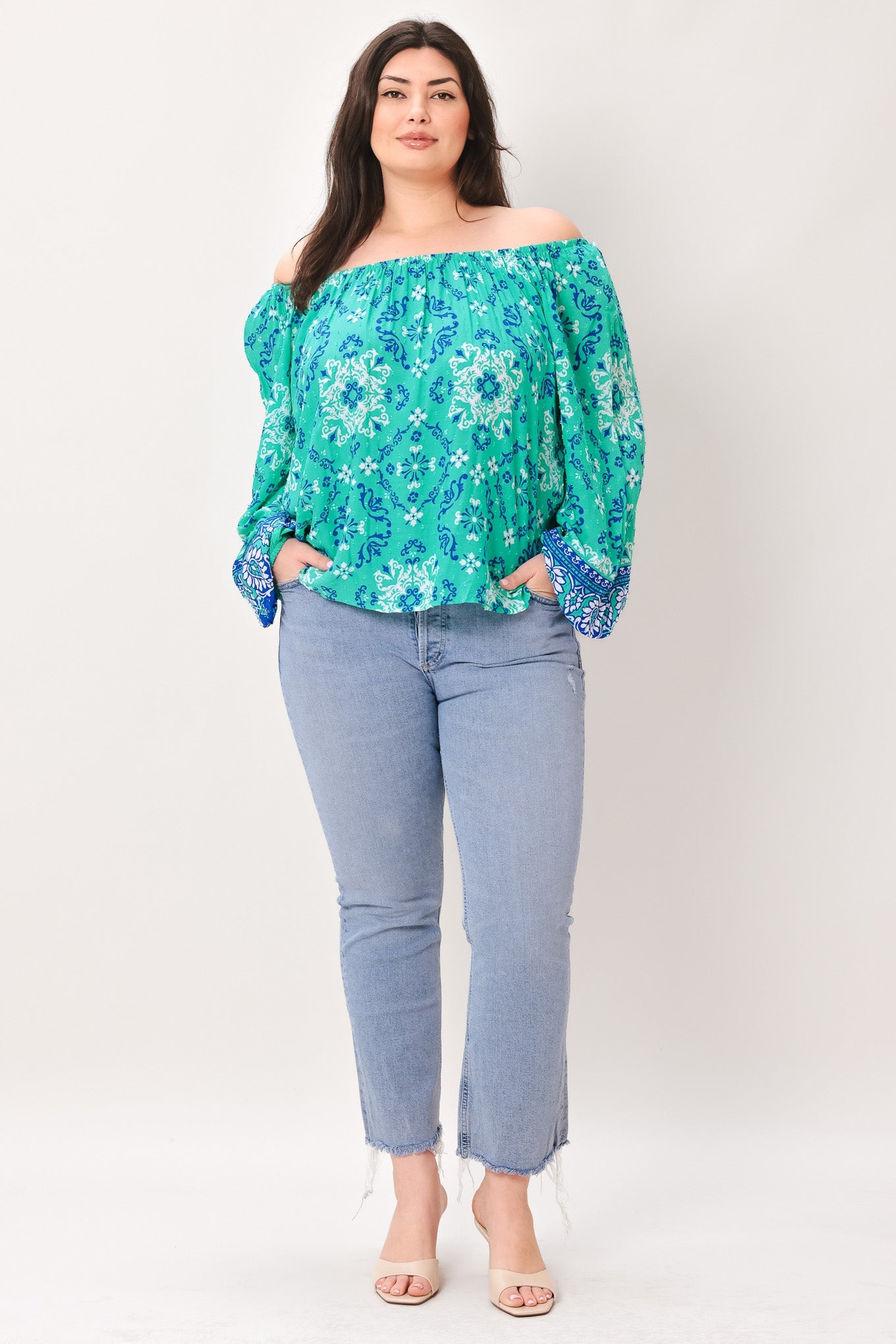 Flying Tomato Send My Love Woven Top styled for a casual look, demonstrating its adaptability for different fashion preferenc