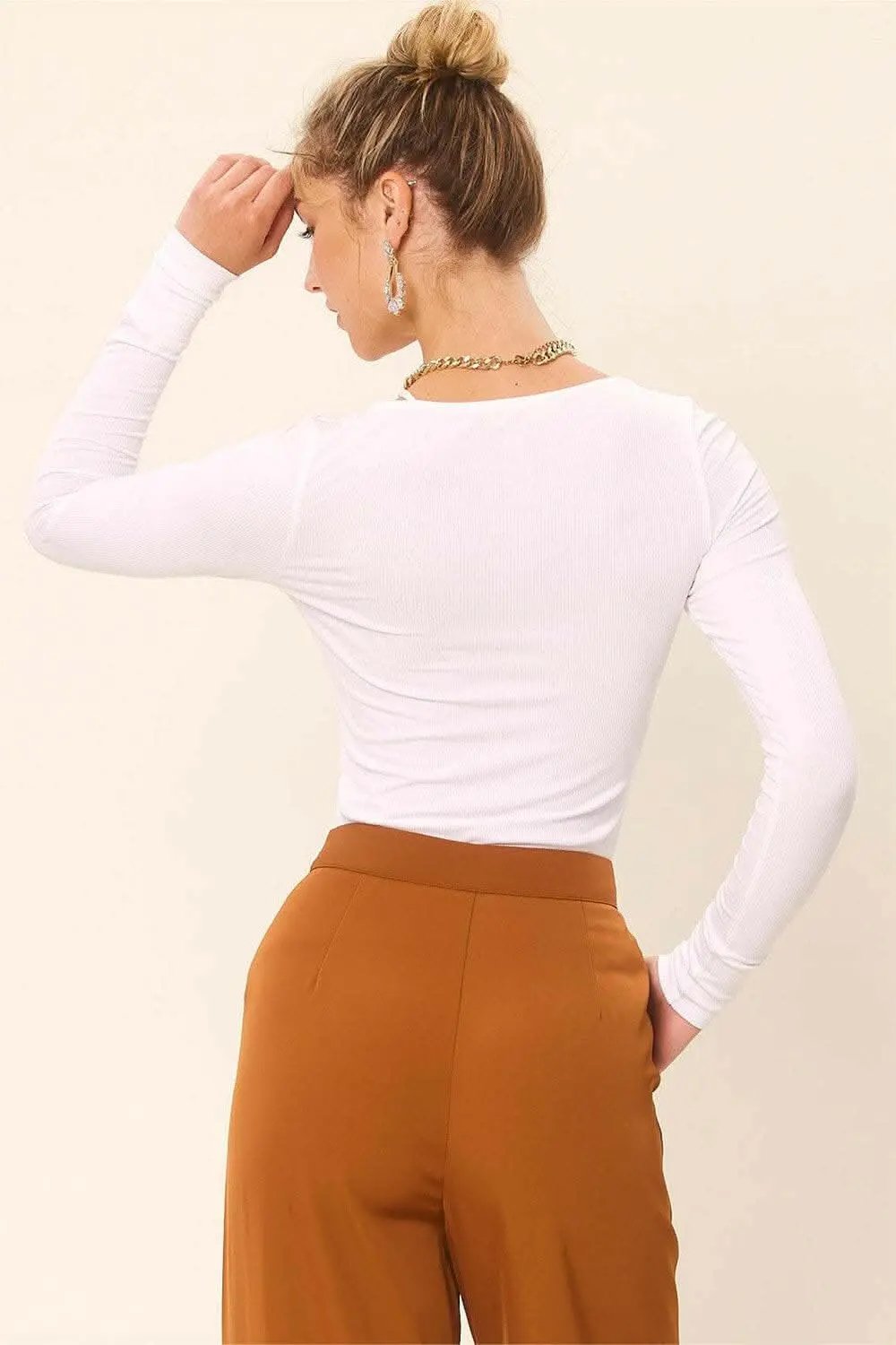 Idem Ditto Front Cut Out Long Sleeve Knit Top - Love Salve 