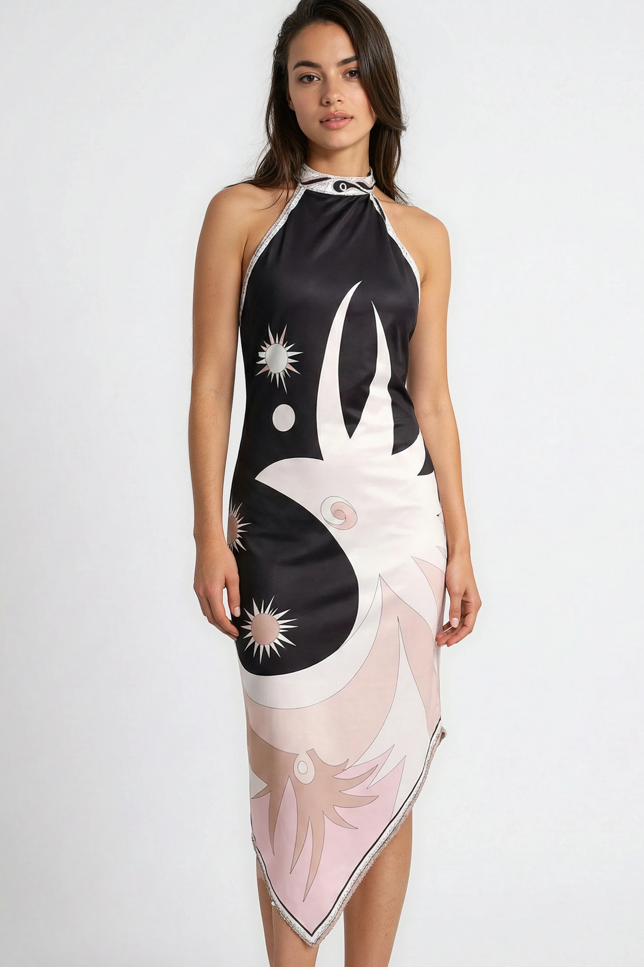 Miss Sparkling Satin Halter Neck Open-Back  Midi Dress Miss Sparkling