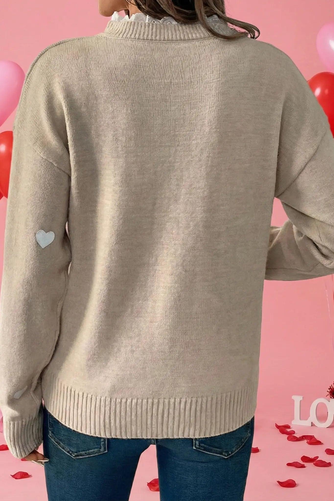 Heart Print Lace Trim Sweater Miss Sparkling