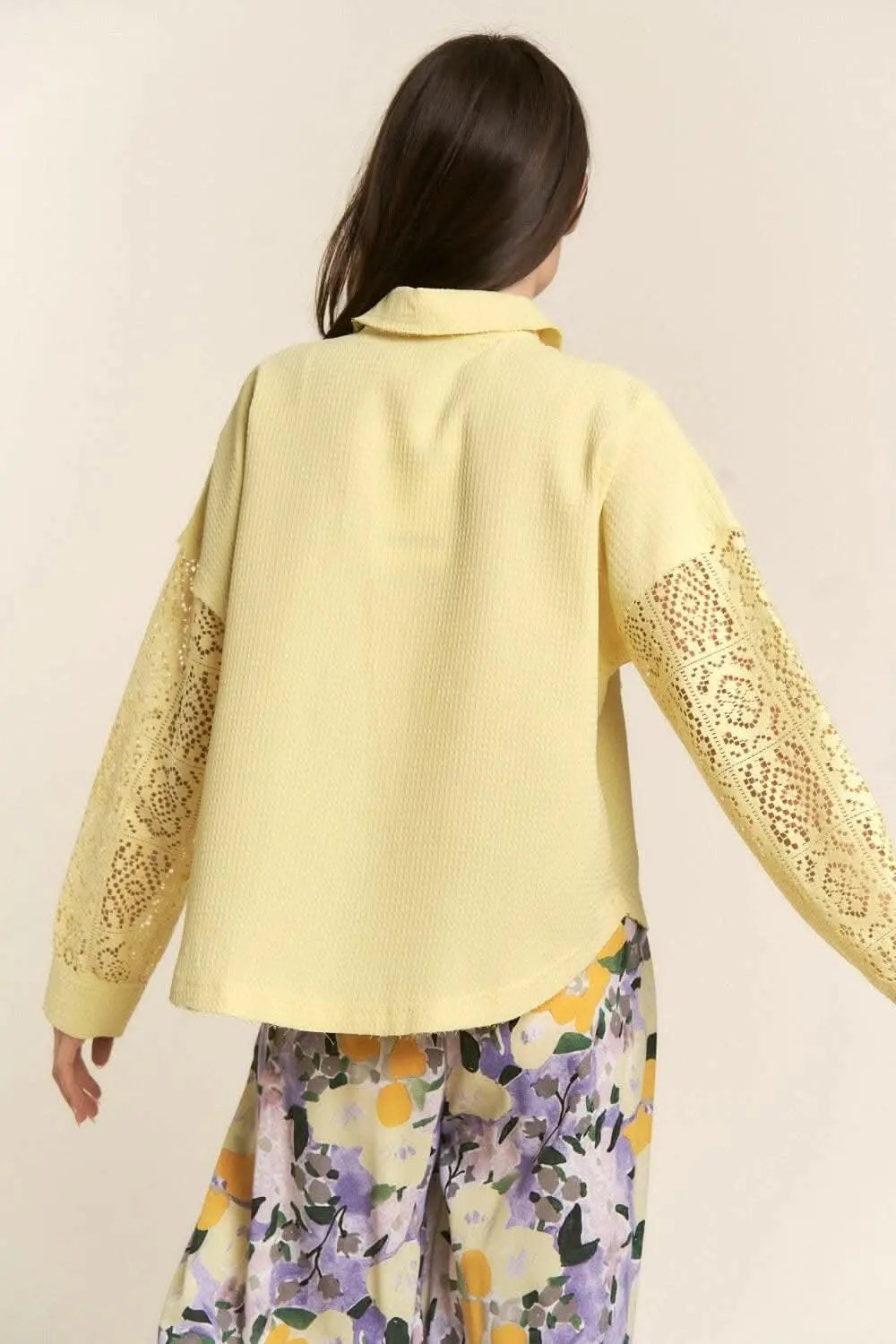 J.NNA Button Down Lace Long Sleeve Waffle Shirt - Love Salve 