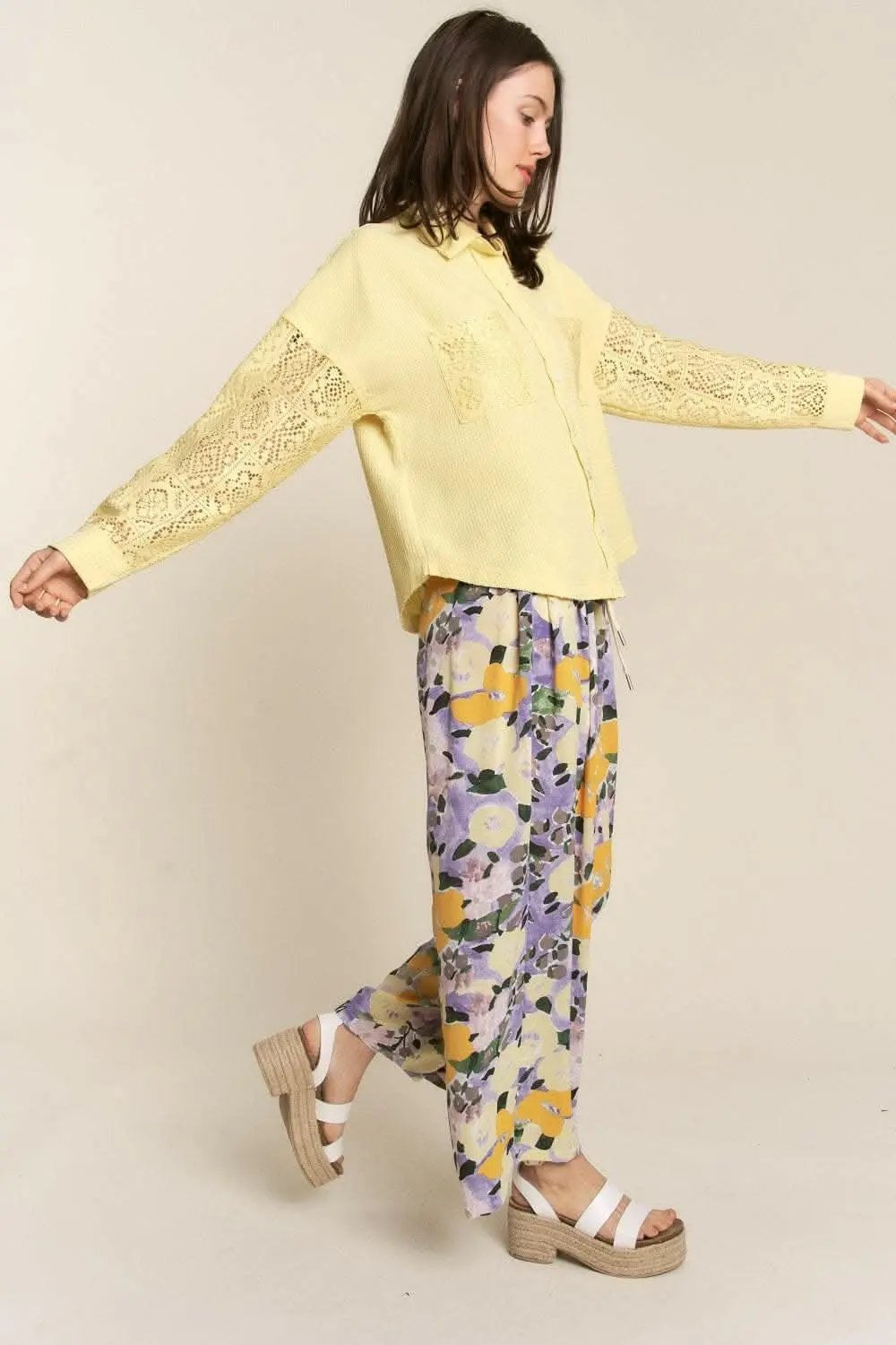 J.NNA Button Down Lace Long Sleeve Waffle Shirt - Love Salve 
