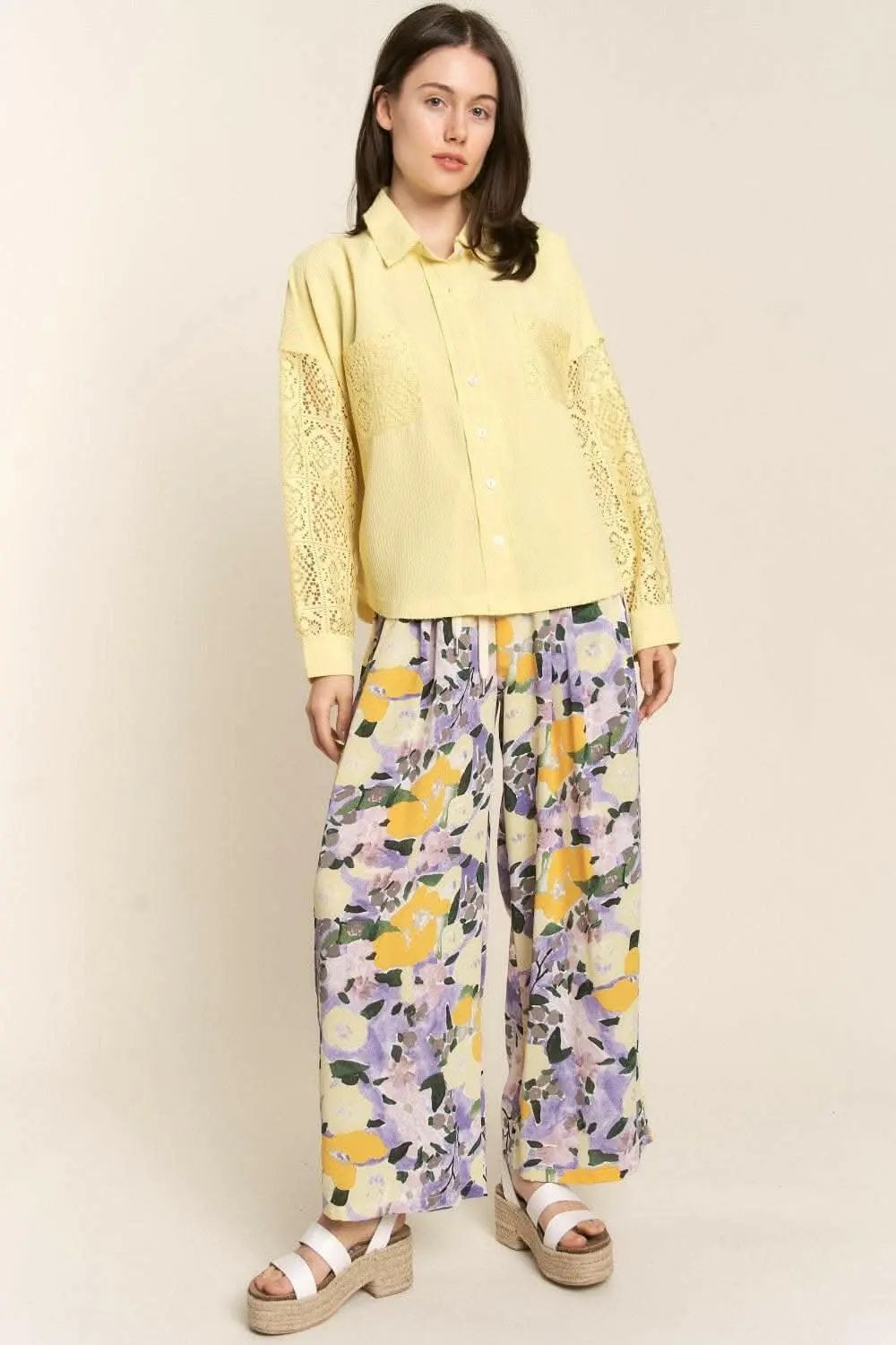 J.NNA Button Down Lace Long Sleeve Waffle Shirt - Love Salve 